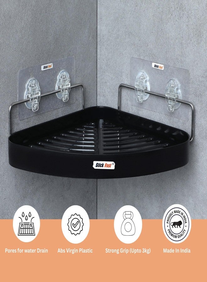 SF - Stick Fast Bathroom Corner Shelf Self Adhesive Rack with 3M Sticker for Wall Mount Shelf Multipurpose for Kitchen Bathroom Storage Organizer Pack of 1- Black, ABS - Image 2
